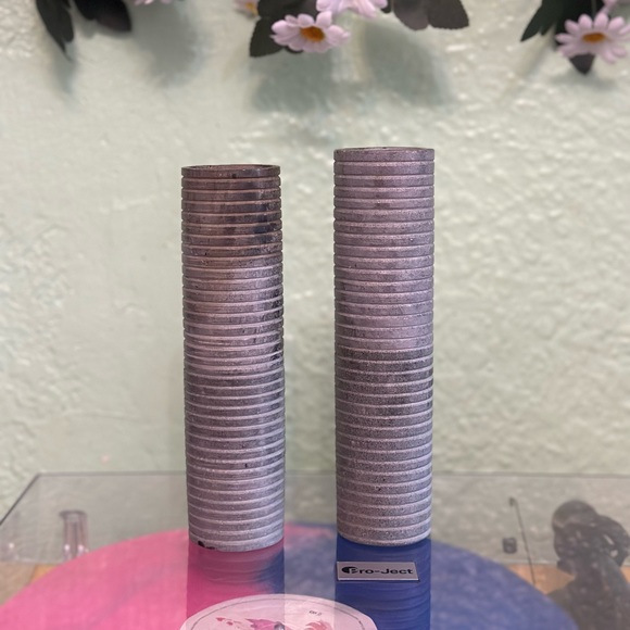 RARE ARMANI Casa Turned Stone Minimalist Design Flower Vases - Picture 4 of 8